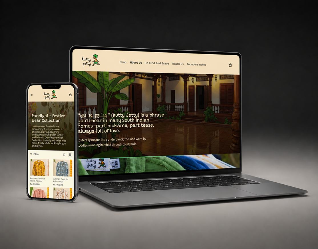Kutty Jetty Shopify storefront on desktop and mobile